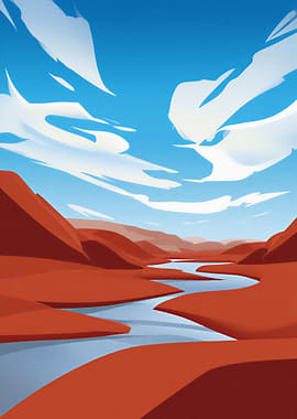Red Desert River Landscape Illustration