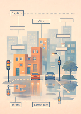Cityscape Diagram with Cars and Buildings