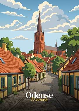 Odense, Denmark cityscape illustration