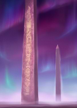 Ancient Obelisks Under Aurora Borealis