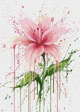 Pink Lily Watercolor Splatter Art