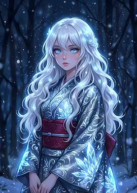 Anime Girl in Winter Kimono