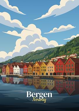 Bergen Norway Cityscape Illustration