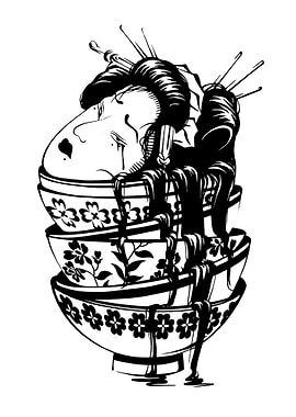 Geisha Head in Bowls Black and White