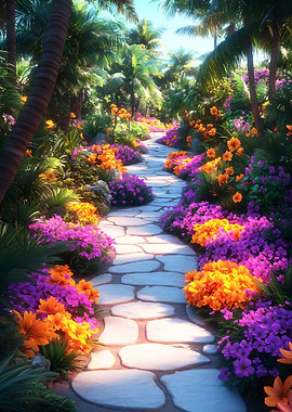 Tropical Garden Path with Flowers