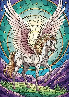 Stained Glass Pegasus Fantasy Art