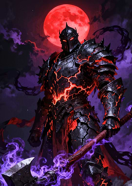 Dark Knight with Red Moon