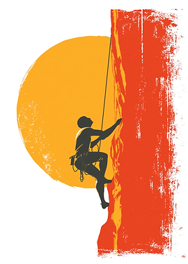 Rock Climber Silhouette with Sun