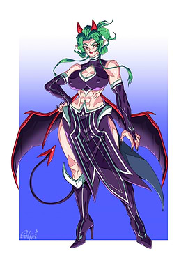 Anime Devil Girl with Green Hair