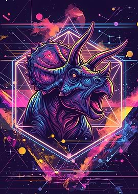 Cyberpunk Triceratops Neon Portrait