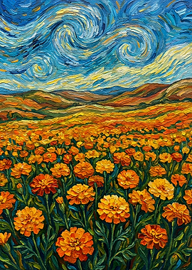 Marigold Field Impressionist Painting