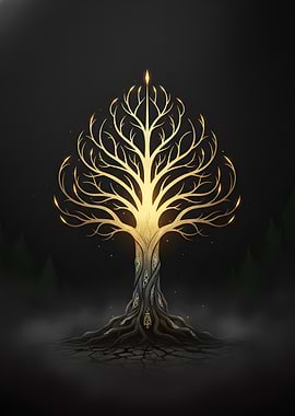 Erdtree Ascension - Dark Fantasy Minimalist Gaming Art