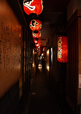 Japanese Alleyway with Red Lanterns