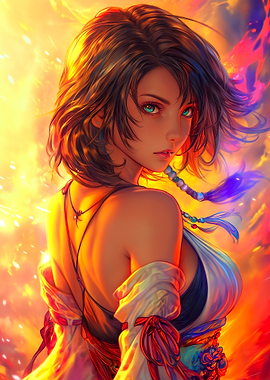 Anime Girl with Fiery Background