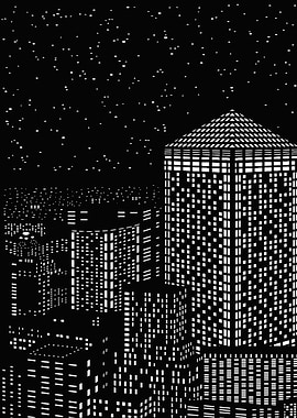 Black and White Cityscape at Night