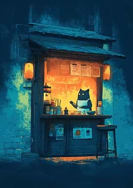 Cat Chef at Japanese Food Stall