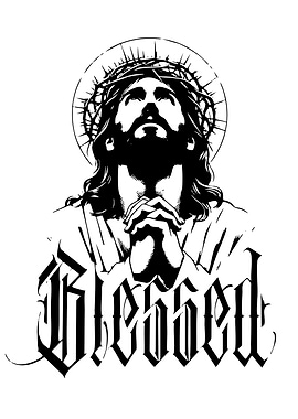 Jesus Christ 'Blessed' Black and White Art