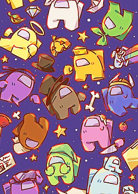 Among Us Character Pattern on Purple