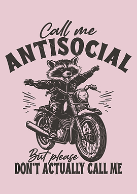 Call Me Antisocial Raccoon Poster, Motorcycle Humor Wall Art, Quirky Animal Print