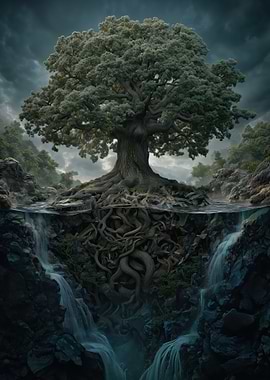 Majestic Tree with Submerged Roots