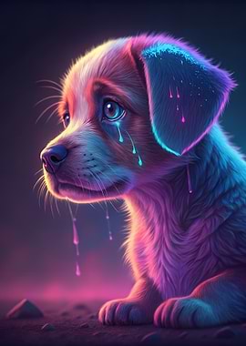Neon Crying Puppy Portrait