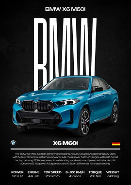 BMW X6 M60i Car Poster