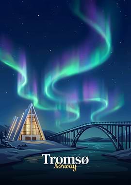 Tromso Norway Aurora Borealis Illustration