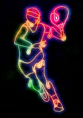 Neon Tennis Player on Brick Wall