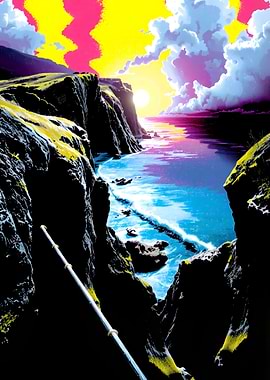 Coastal Cliffside Landscape with Vibrant Sky