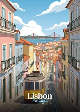 Lisbon Portugal Cityscape with Tram
