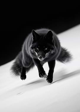 Black Fox Leaping in Monochrome