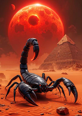 Scorpion in Desert Landscape with Pyramid