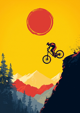 Mountain Biker Jumping Off Cliff