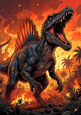 Spinosaurus in Fiery Jungle