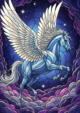 Stained Glass Pegasus in Starry Sky