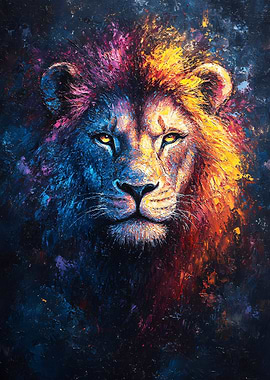 Colorful Lion Portrait Painting