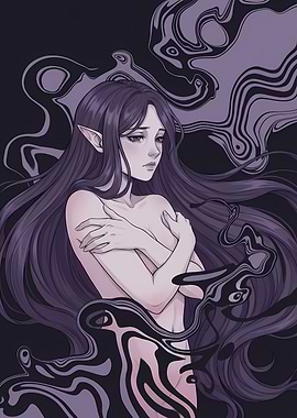 Elf Girl with Abstract Dark Patterns