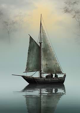 Sailboat on Calm Misty Water
