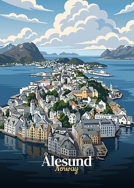 Alesund, Norway Cityscape Illustration