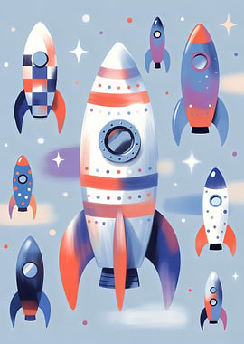 Rocket Ships in Space Illustration