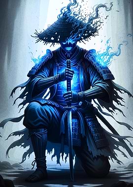 Blue Samurai Warrior with Sword