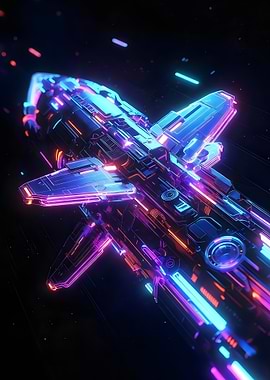 Cyberpunk Spaceship in Flight