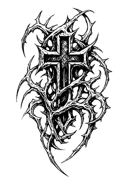 Cross with Thorns Black and White