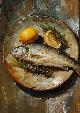 Fish with Lemon and Rosemary Painting