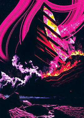 Abstract Pink and Yellow Landscape