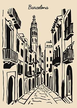 Barcelona street illustration