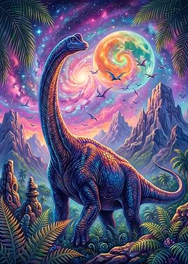 Dinosaur in a fantasy landscape