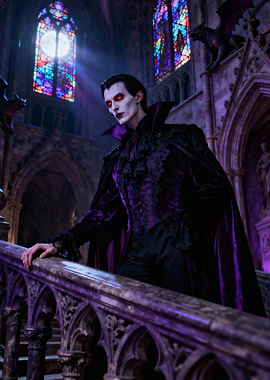Elegant Vampire in Gothic Setting