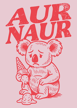 Sad Koala Poster, Melting Ice Cream Cartoon Wall Art, Cute Kawaii Animal Illustration Print