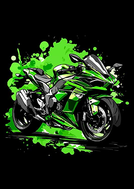 Green Motorcycle on Black Background